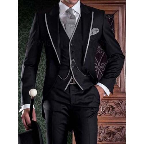 2021 Mens Suit Fashion Formal Business Slim Fit 3-Pieces Black Blazers Pants Mens Tuxedo Wedding Men Suits Groom Suit