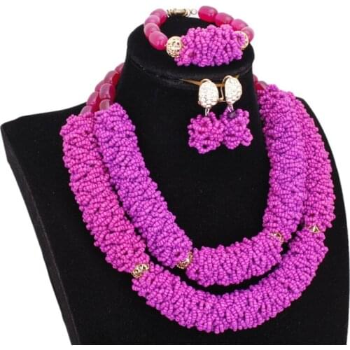 4UJewelry Nigerian Wedding African Beads Fine Jewelry Sets Statement Necklace 2 Layers Bold Crystal Bridal Jewellery Set 2019