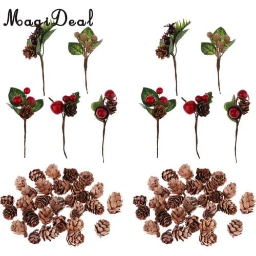 70x Rustic Natural Pine Cones Artificial Dried Flowers Bouquets Ornaments for Christmas Wedding Indoor Outdoor Party Decor