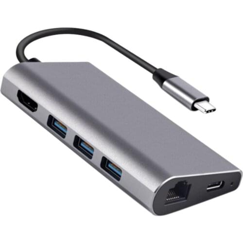 8 in 1 USB C HUB, Multiport Adapter HDMI Output Gigabit Ethernet SD+Micro-SD Card Ports 3 USB Ports for PC Laptop, Etc