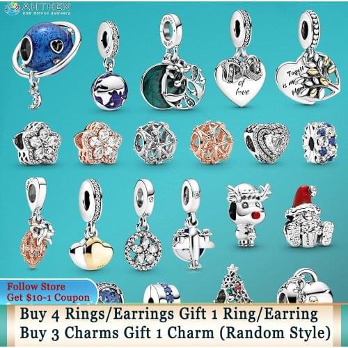 Ahthen 925 Sterling Silver Bead Silver Openwork Star Constellations Charm fit Original Pandora Bracelets Women Jewelry Girl Gift