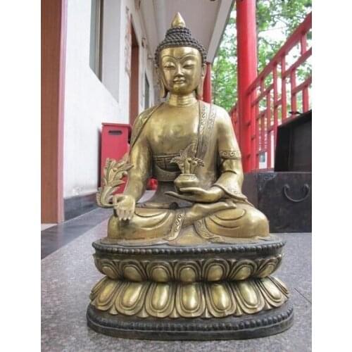Bi002203 21"Tibet Tibetan Buddhism Temple Bronze Gild Sakyamuni Medicine Buddha Statue