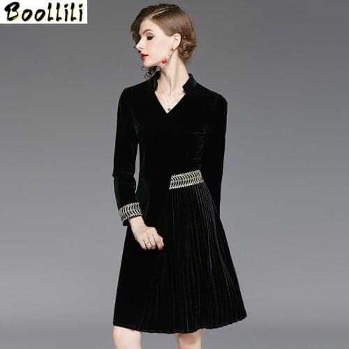 Boollili Vintage Elegant Velvet Mini Dress Women Clothes 2020 Spring Autumn Long Sleeve Black Dress Ladies Dresses Vestidos