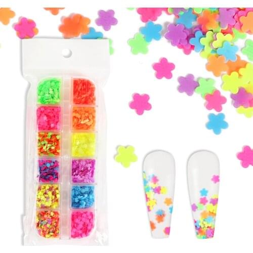 Colorful 3MM Fluorescence Flowers Nail Sequins Ultra-thin Neon Glitter Flakes For Manicure Polish Nail Art Decorations RK140141