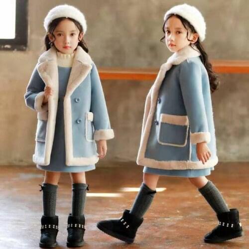 2019 Autumn Winter Children Girl Woolen JacketS For Age 3 4 6 8 10 12 Year Old Fashion Thicken Turn-down Collar Girls Coats