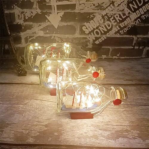 Home Decoration Floating Bottle LED Night Light Sailing Boat Handmade Floating Bottle Bookcase Window Desktop Decoration Gift