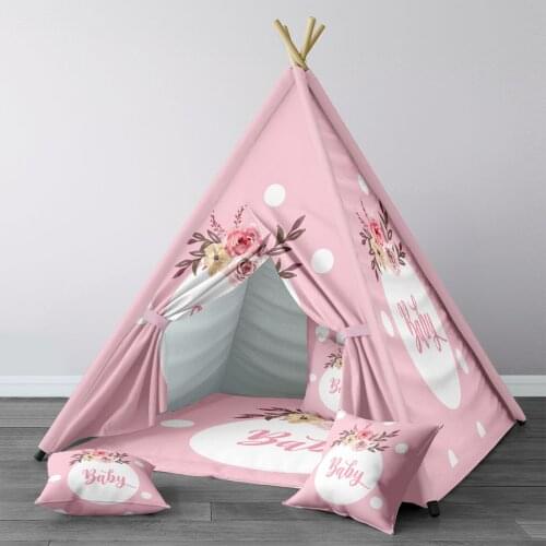 Play Tent for Kids Wigwam Portable Indoor Playground Tents Children Bedrooms Powder Pink Baby Flowers Pattern 257