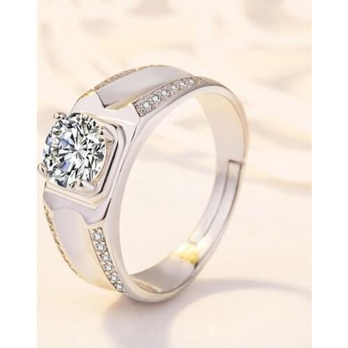 Classic Wedding Bride Ring Open Size Adjustable Zircon Ring Prong Setting Silver Color Brand For Engagement Proposal Jewelry