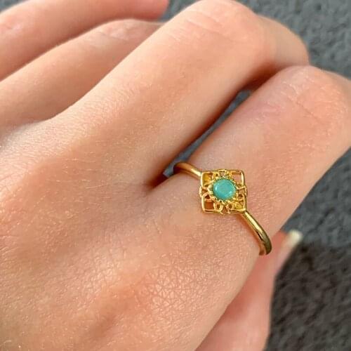 ICFTZWE Irregular Square Shape Finger Opal Rings For Women Square Flower Vintage Stainless Steel Ring Jewelry Bague Femme