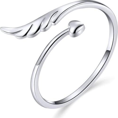 EAMTI Fashion Angel Wings S925 Sterling Silver Ring Female Platinum Plated Opening Adjustable Luxury Resizable Rings for Women