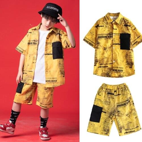 2020 Boys Jazz Hiphop Dace Costumes Short Sleeve Suit Street Dance Outfits Hip Hop Clothes Stage Costumes Rave Clothes DQS4366