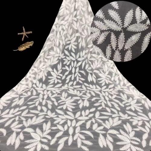 1 Yard Bridal Wedding Dress Lace Fabric Luxury Sequin Evening Dress Ivory With Beads Bridal Dress DIY Fabric