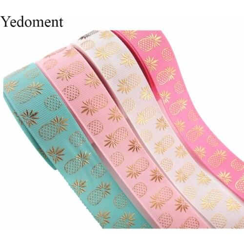 17102524,New arrival 7/8" (22mm) 10 yards/lot hot gold pineapple printed grosgrain ribbons cartoon ribbon DIY handmade materials