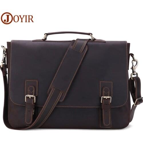 JOYIR Crazy Horse Leather Mens Briefcases Male Laptop Handbag Vintage Genuine Leather Briefcase Business Messenger Travel Bag