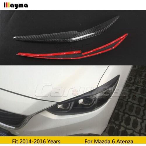 Carbon Fiber Headlight Eyebrow Cover Trim Sticker Head Lamp Eyelid For Mazda 6 Atenza 2014 - 2016 M6 Fiber glass primer eyebrow