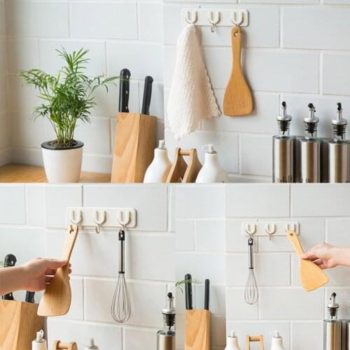 Wall Hanger 3 Hooks Plastic Bathroom Accessories Clothes Towel Holder Multi-Purpose Self Adhesive White Kitchen Organizer