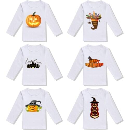 New 2-6T Kids Long Sleeve Tops Halloween T-shirt Boys Girls Pumpkin Print Tshirts Childrens Costume Tollder Clothes Baby Tees