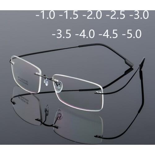 Green Coating Superelastic Frameless Myopia Eyeglasses Men Women Rimless Ultralight Frame Myopia Glasses -1.0 -1.5 -2.0 To ~ 4.0