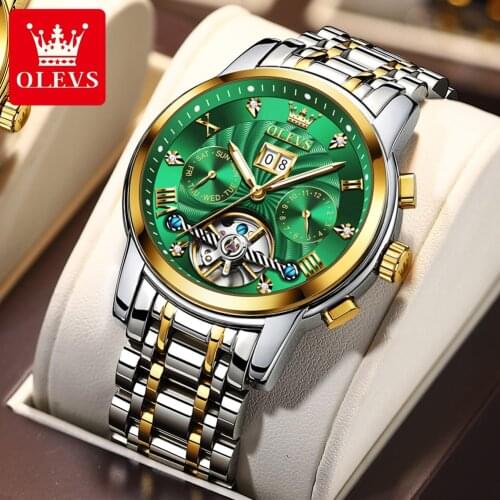 OLEVS Swiss Large Dial Watch Mens Mechanical Automatic Hollow Watch Waterproof Luminous 2021 New Sports Mens Fashion Watch