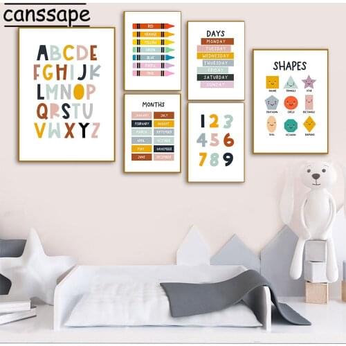 ABC Poster Color Shape Child Education Wall Art Canvas Print Nursery Art Picture Nordic Wall Paintings For Kids Room Decor