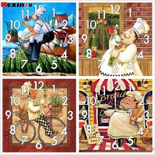 Full Diamond Painting kit Cross Stitch With Clock Mechanism Mosaic 5D Diy Square Round Cartoon Chef 3d Embroidery Gift