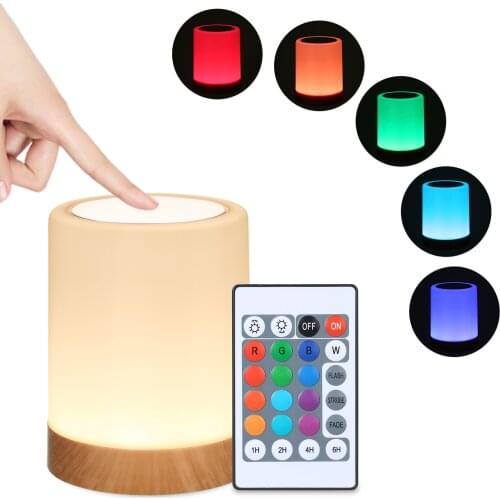 Touching Control Bedside Night Light with Remote 13 Colors 3 Lighting Modes Timer Function USB Rechargeable Dimmable Table Lamp