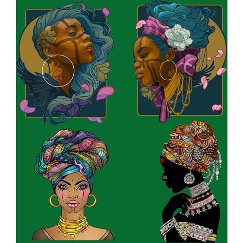 Primitive Iron On Transfer Patches For Clothing DIY Washable Women T-shirt Heat Transfer Beauty Black Girl Thermal Sticker