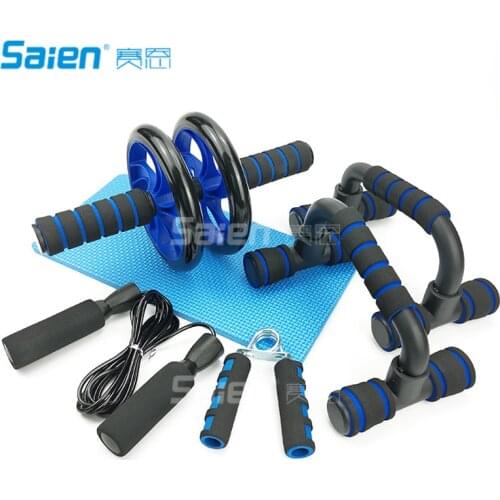 5-in-1 AB Wheel Roller Kit with Push-Up Bar Jump Rope Hand Gripper and Knee Pad for Gym Home Workout
