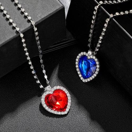 Titanic luxury fashion sapphire Ruby Heart Pendant ocean Heart Necklace womens jewelry gifts