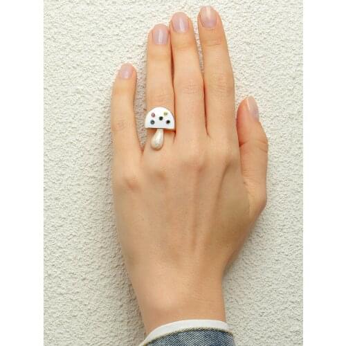 Cute colorful rhinestone mushroom ring for woman