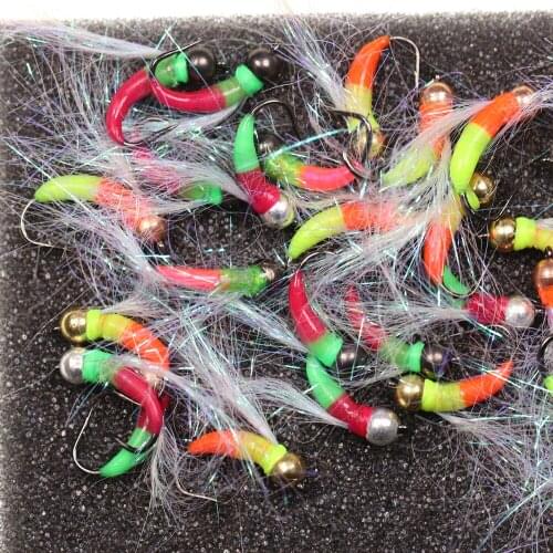 Bimoo 6pcs 8# Tungsten Beadhead Ice Fishing Nymph Fluorescent Fly Fast Sinking Trout White Fish Lure Bait