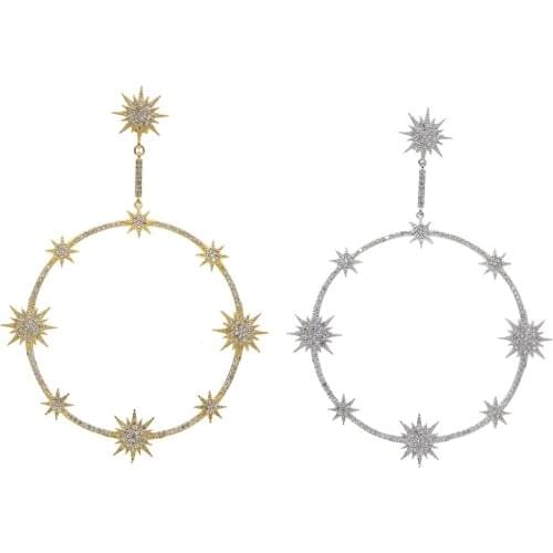 Geometric Big Circle Round Dangle Earrings for Women Fashion Statement Punk Charm CZ Crystal Stars Hoop Earrings Party Jewelry
