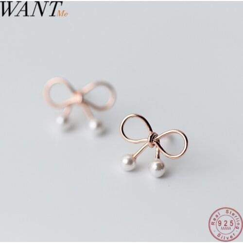 WANTME Genuine 100% 925 Sterling Silver Cute Sweet Bow Fashion Stud Earrings for Women Party Fine Jewelry Accessories Teen Gift