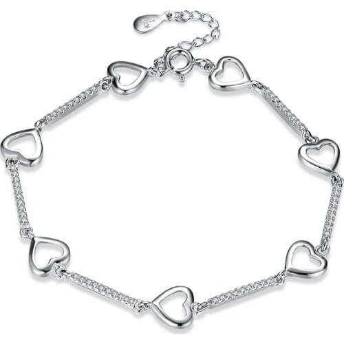 ZEMIOR 925 Sterling Silver Romantic Love Bracelet Women Simple Heart Charm Bracelets Fine Jewelry Anniversary Gift Hot Sale