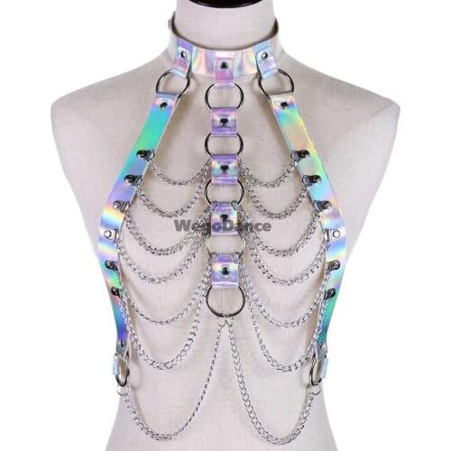 Ladies Sexy Leather Top Sling Body Chain Fashion Laser Adjustable Chest Strap Belt