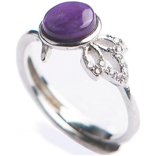 Genuine Natural sugilite Gems Purple Crystal Beads Women Adjustable Size Ring 7*7mm