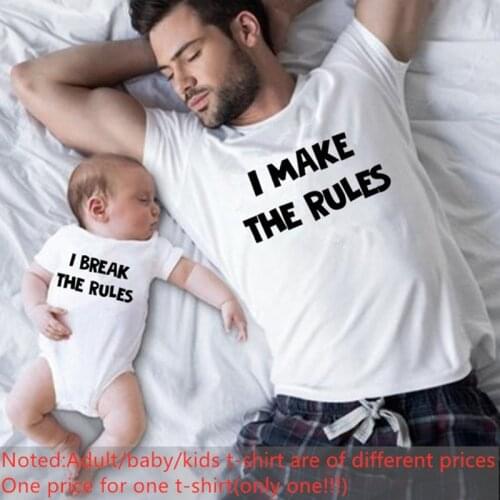 1pcs I Make/break The Rules Funny Daddy T Shirt and Baby Cotton Romper Family Matching Clothes Dad Kids Baby Fashion Outfits