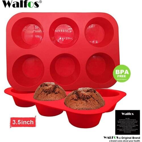 WALFOS 1 Piece Cake Tools Fondant Bakeware Silicone Metal Non-Stick 6 Cups Cupcake Baking Tools Tray Mousse Cake Mold Muffin Pan
