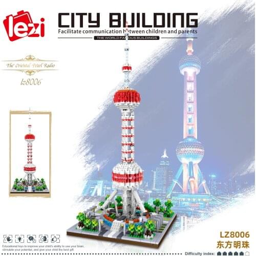 1747pcs+ The Oriental Pearl Radio & TV Tower Building Blocks World Architecture 3D Modle DIY Mini Diamond Brick Toy for Children