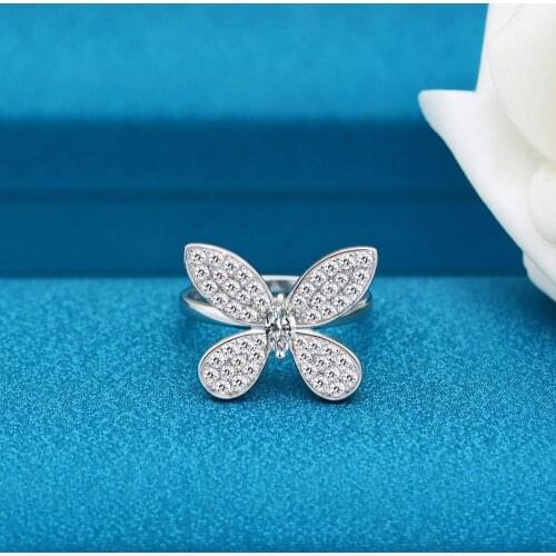 3x6MM Simulated Moissanite Diamond Zircon Butterfly Wedding Engagement Ring Women Solid 925 Sterling Silver Fine Jewelry