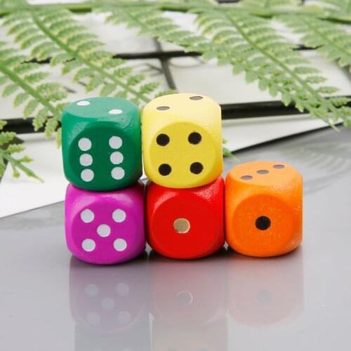 5pcs 16mm Wood Dice Number Round Corner Hexahedron For Family Party DND Kid Toys Color Random delivery