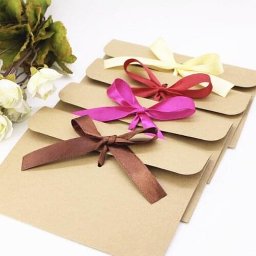 50pcs Vintage Kraft Paper CD Paper Envelopes DVD Papar Case Bag Gift Bag CD Paper Storage Bags Cover Holding 1CD Envelope+ribbon