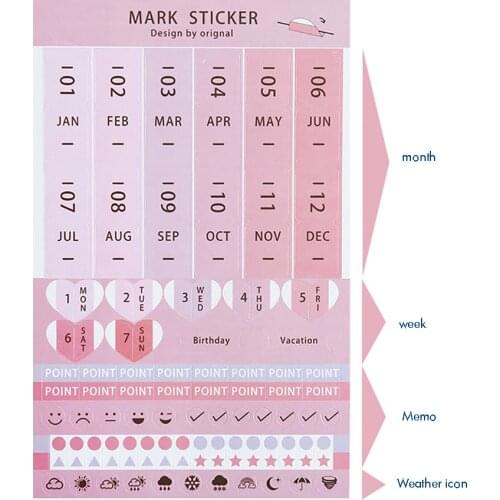 8 Sheets/Set Self-Stick Mini DIY Paper/PVC Monthly Calendar Index Tabs Reminder Stickers Flags for Book Events Diary Planner