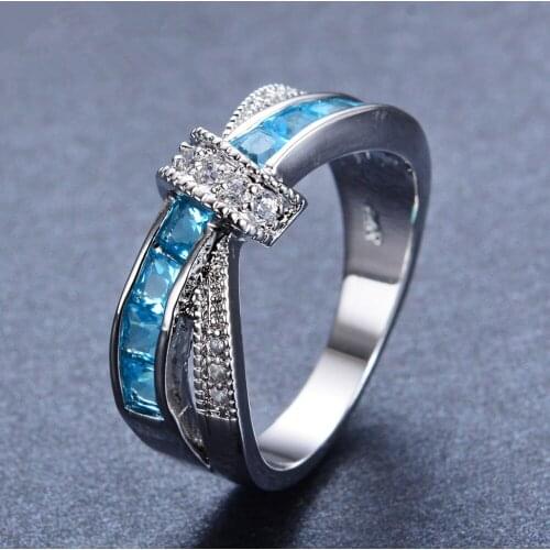925 Sterling Silver Ring Inlaid Zircon Blue Crystal Ring For Woman Charm Jewelry Engagement Gift LR071