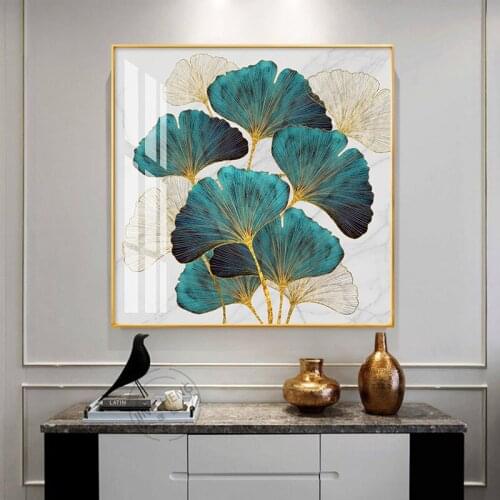 Abstract Plant Flower Yellow Green Leaves Geometry Circular Canvas Painting Wall Frameless Picture Poster Living Room Decoration