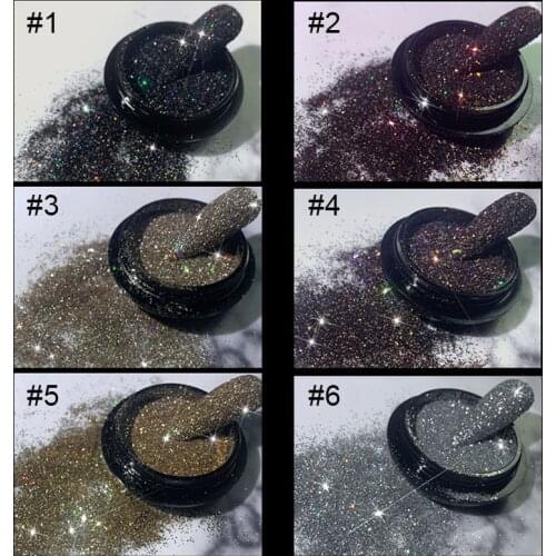 Shiny Black Nail Glitter Powder Silver Holographics Colorful Nail Art Glitter Chrome Pigment Dust 3D DIY Nail Art Decorations