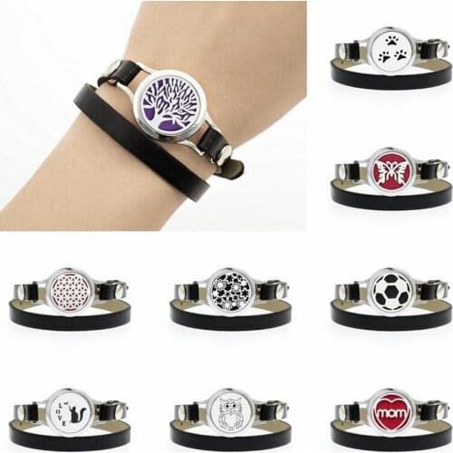 Aromatherapy Wrap Bracelet Black/Brown Life Tree Leather Essential Oil Diffuser Locket Bracelet Wristbands Diffuser Jewelry