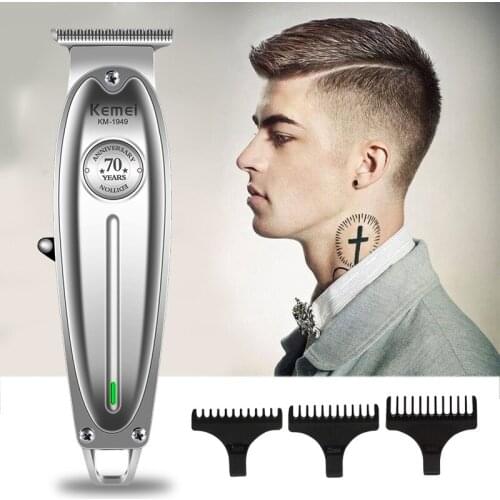 All-Metal Hair Clipper Electric Powerful Silver Kemei KM-1949 Hair Cutting Machine Trimmer Men Cordless Clipper Salon Barber