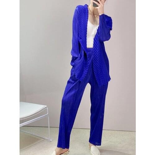 Changpleat 2021 Autumn New Miyak Pleated High Street Solid Women sets Fashion Two-piece suits Tide