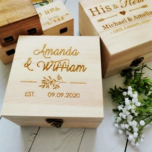 Custom Engraved Name Wood Gifts Box for Bride Groom Wedding Party Personalized Wedding Keepsake Box Anniversary Gifts Favors